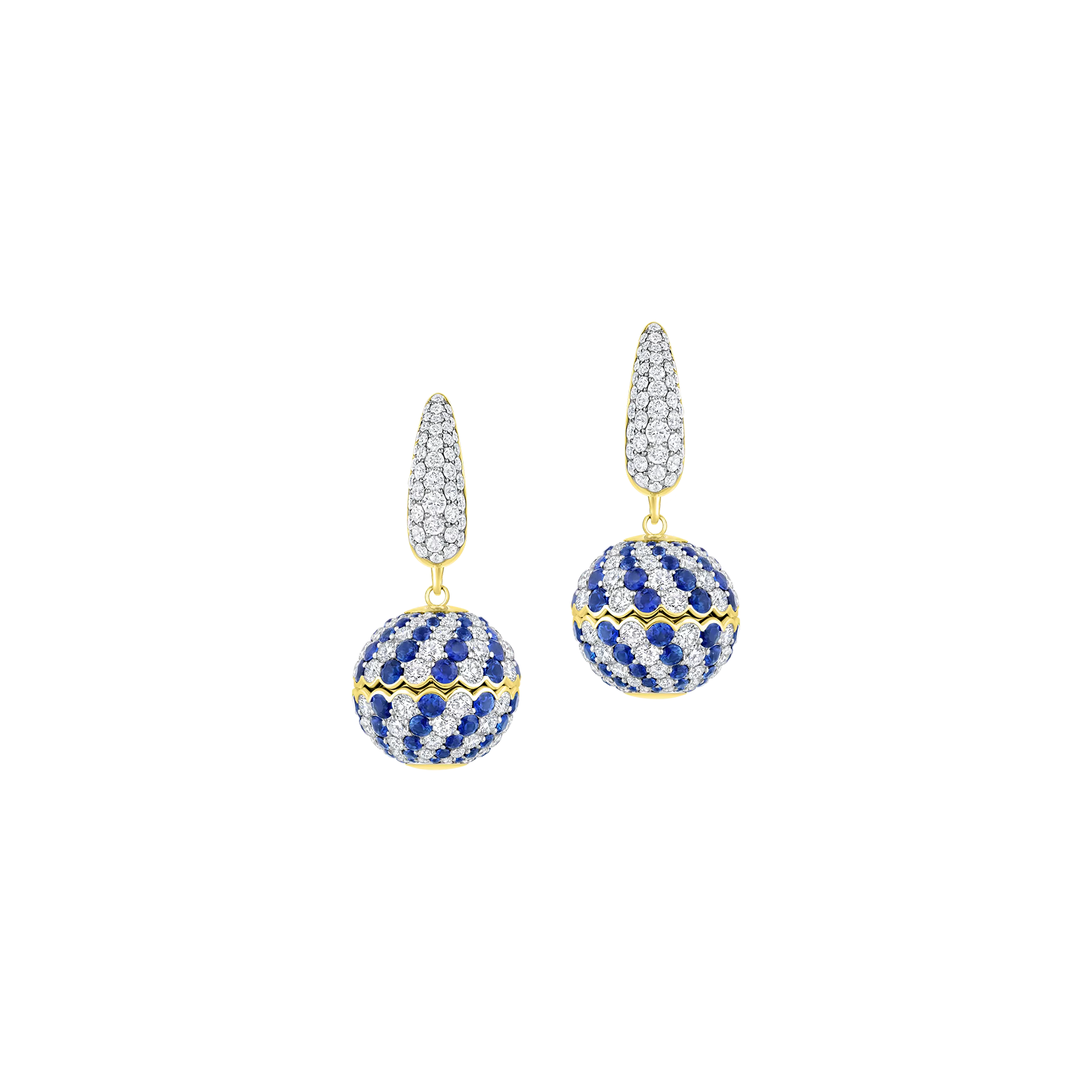 Серьги с сапфирами и бриллиантами, желтое золото