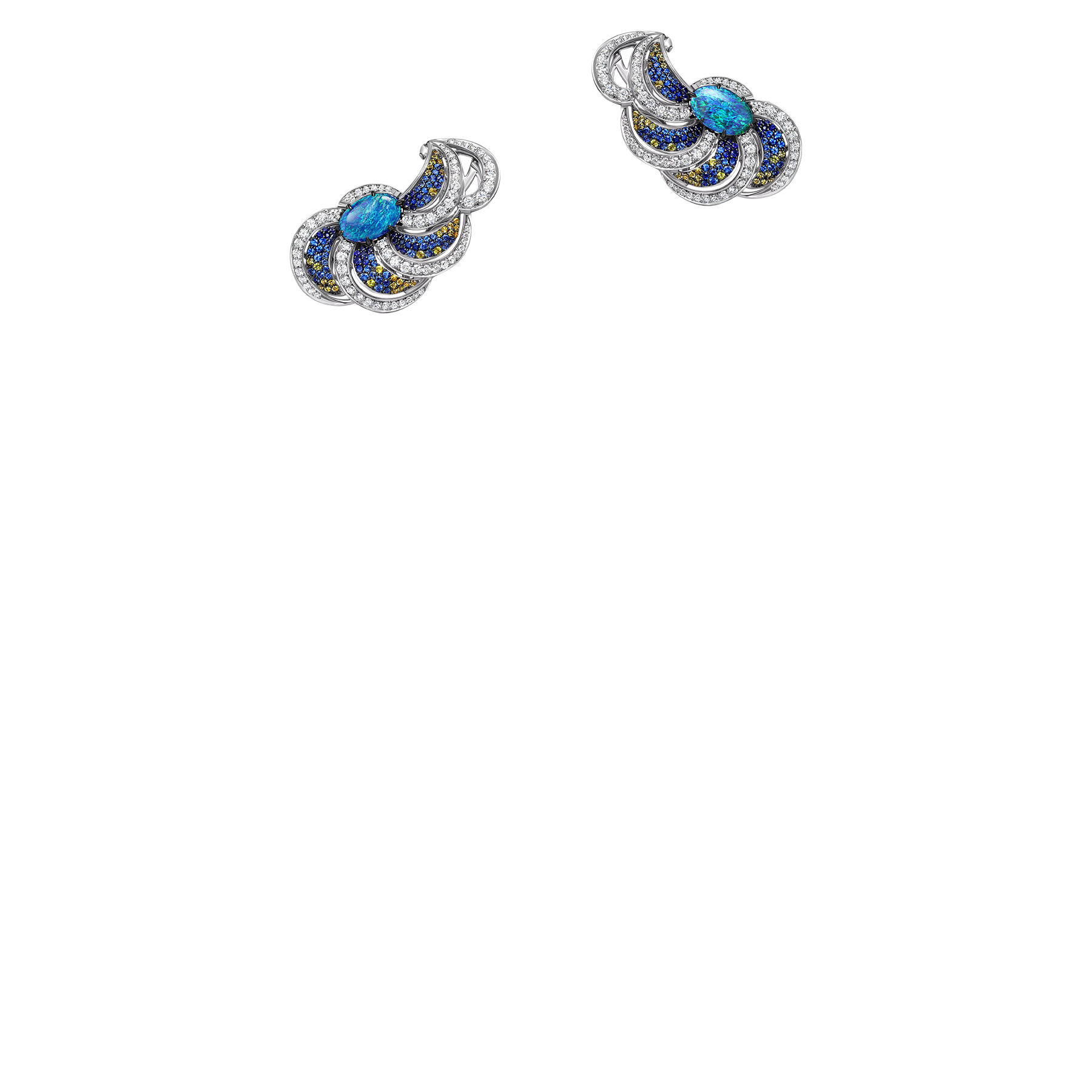 Серьги с опалами, бриллиантами и сапфирами, белое золото