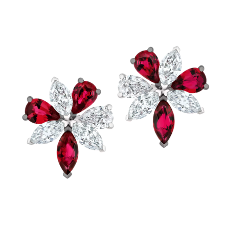 Серьги с рубинами и бриллиантами, белое золото 2
