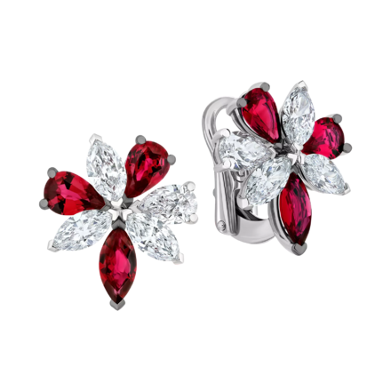Серьги с рубинами и бриллиантами, белое золото 1