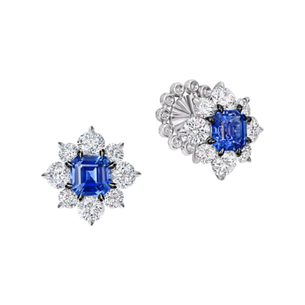 Пусеты с сапфирами и бриллиантами, белое золото 1