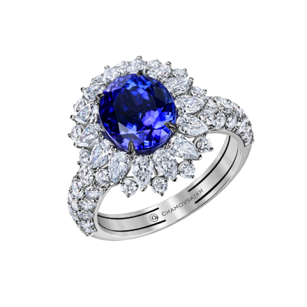 Кольцо с танзанитом и бриллиантами, белое золото 1