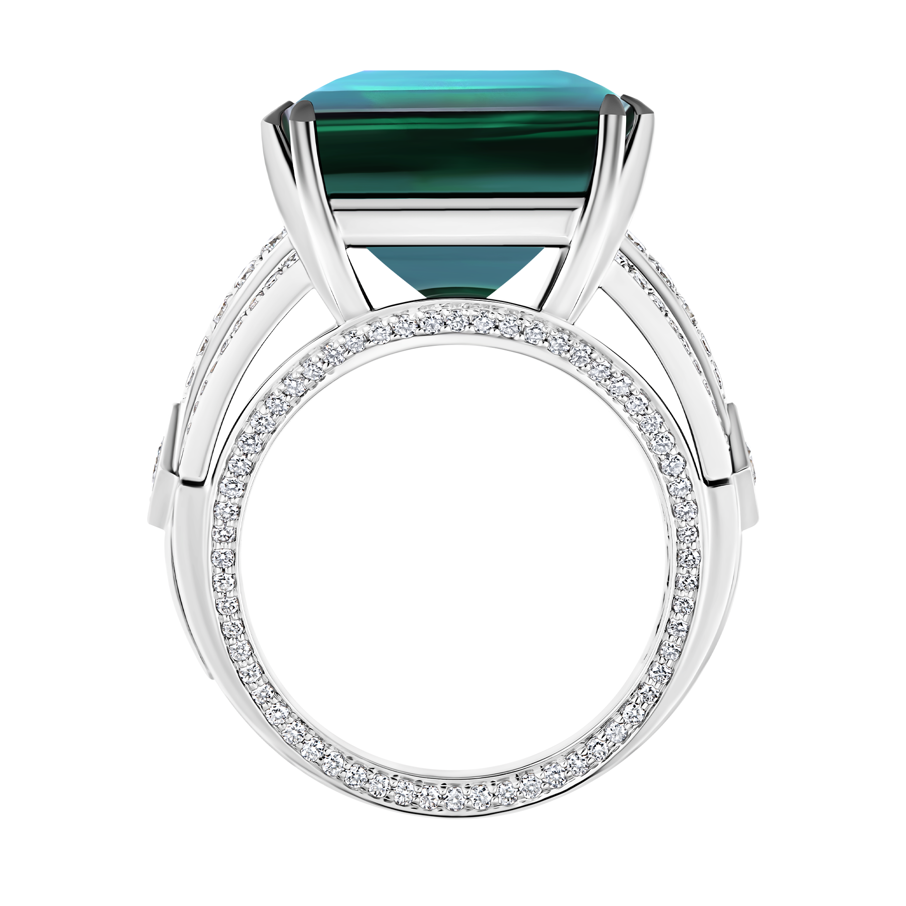 Кольцо с турмалином индиголитом и бриллиантами, белое золото