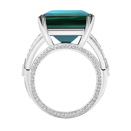Кольцо с турмалином индиголитом и бриллиантами, белое золото 2