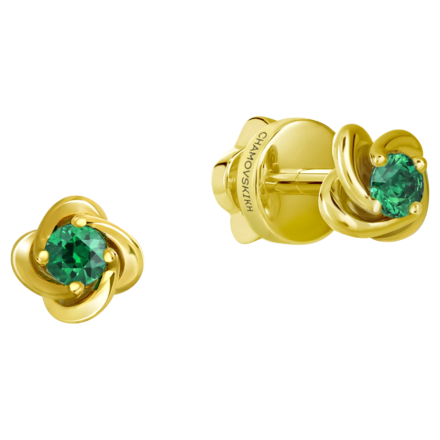 Пусеты с изумрудами, жёлтое золото 1