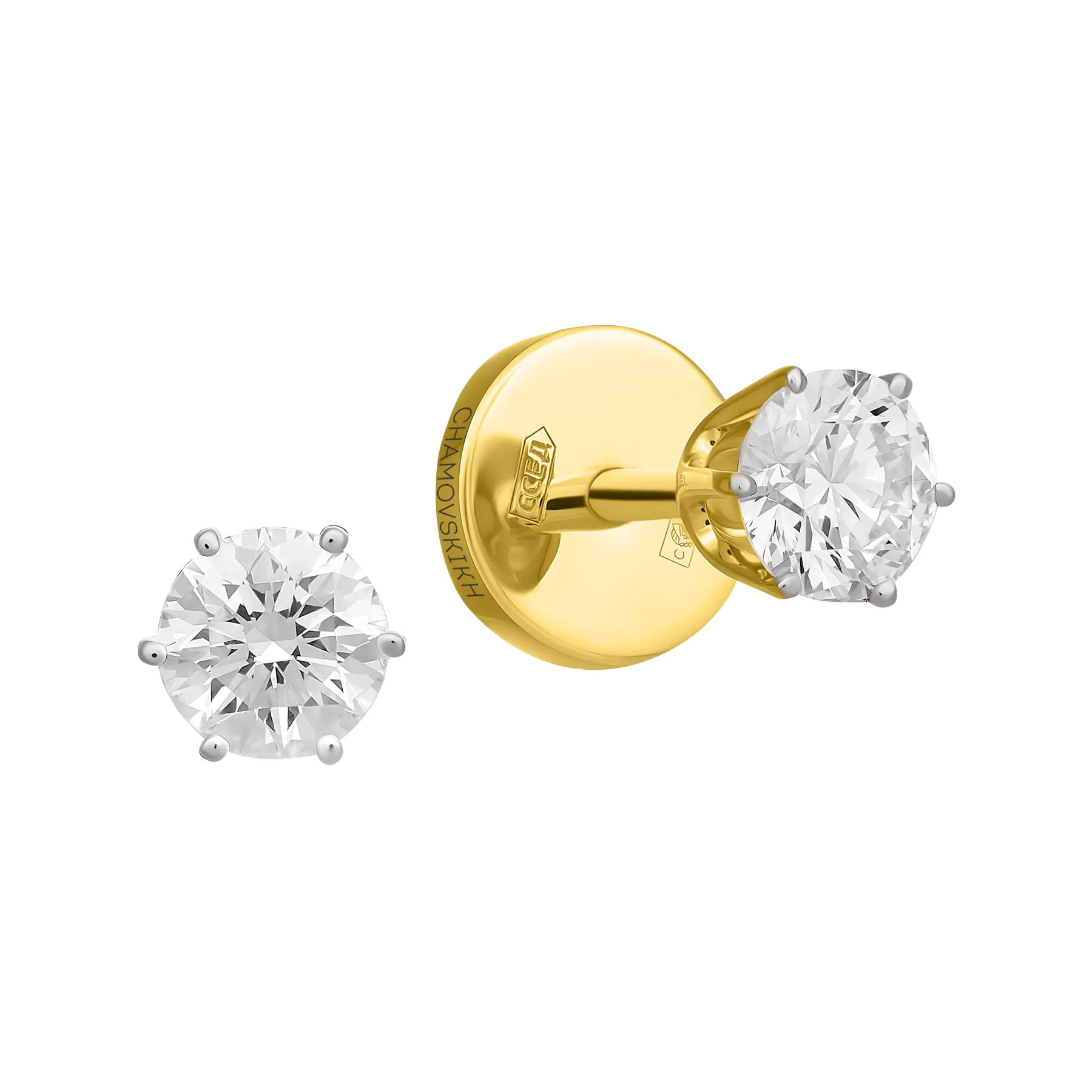 Пусеты с бриллиантами, жёлтое золото, н.керамика