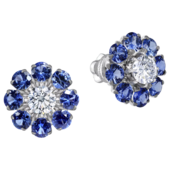 Пусеты с бриллиантами и сапфирами, белое золото