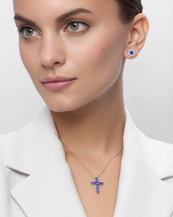 Пусеты с сапфирами и бриллиантами, белое золото 2