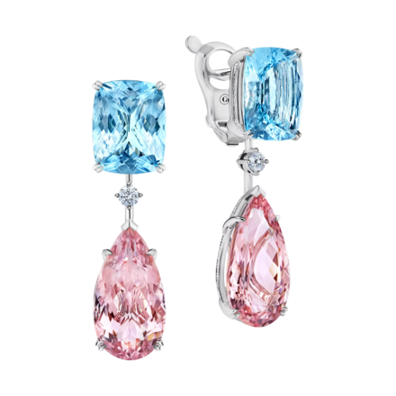 Серьги с морганитами, аквамаринами и бриллиантами, белое золото 1