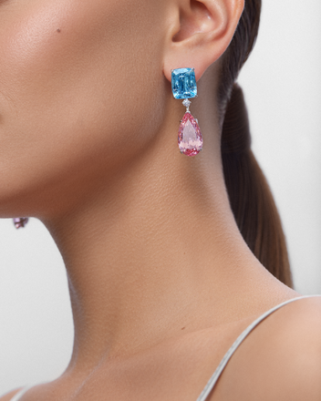 Серьги с морганитами, аквамаринами и бриллиантами, белое золото 2