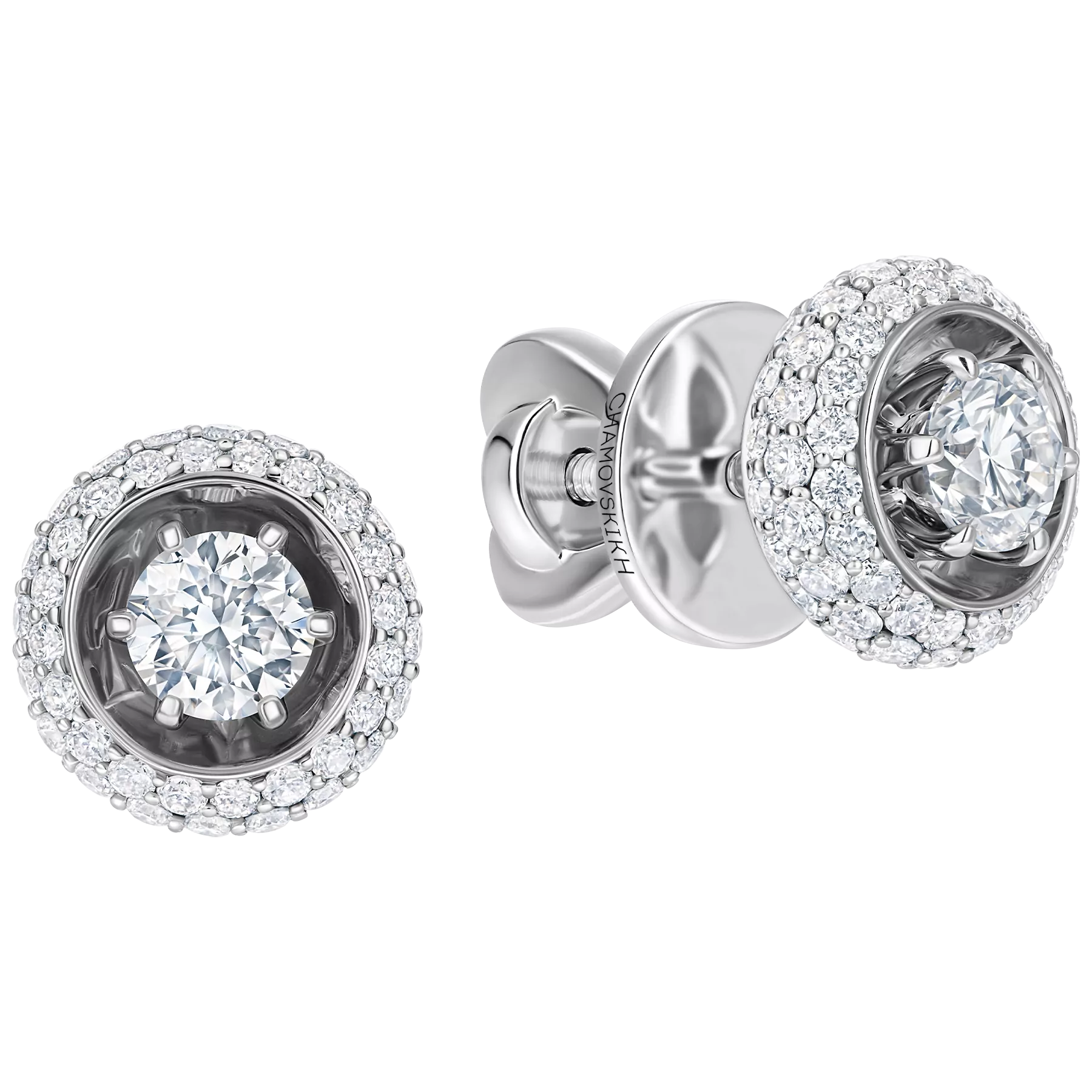 Пусеты с бриллиантами, белое золото