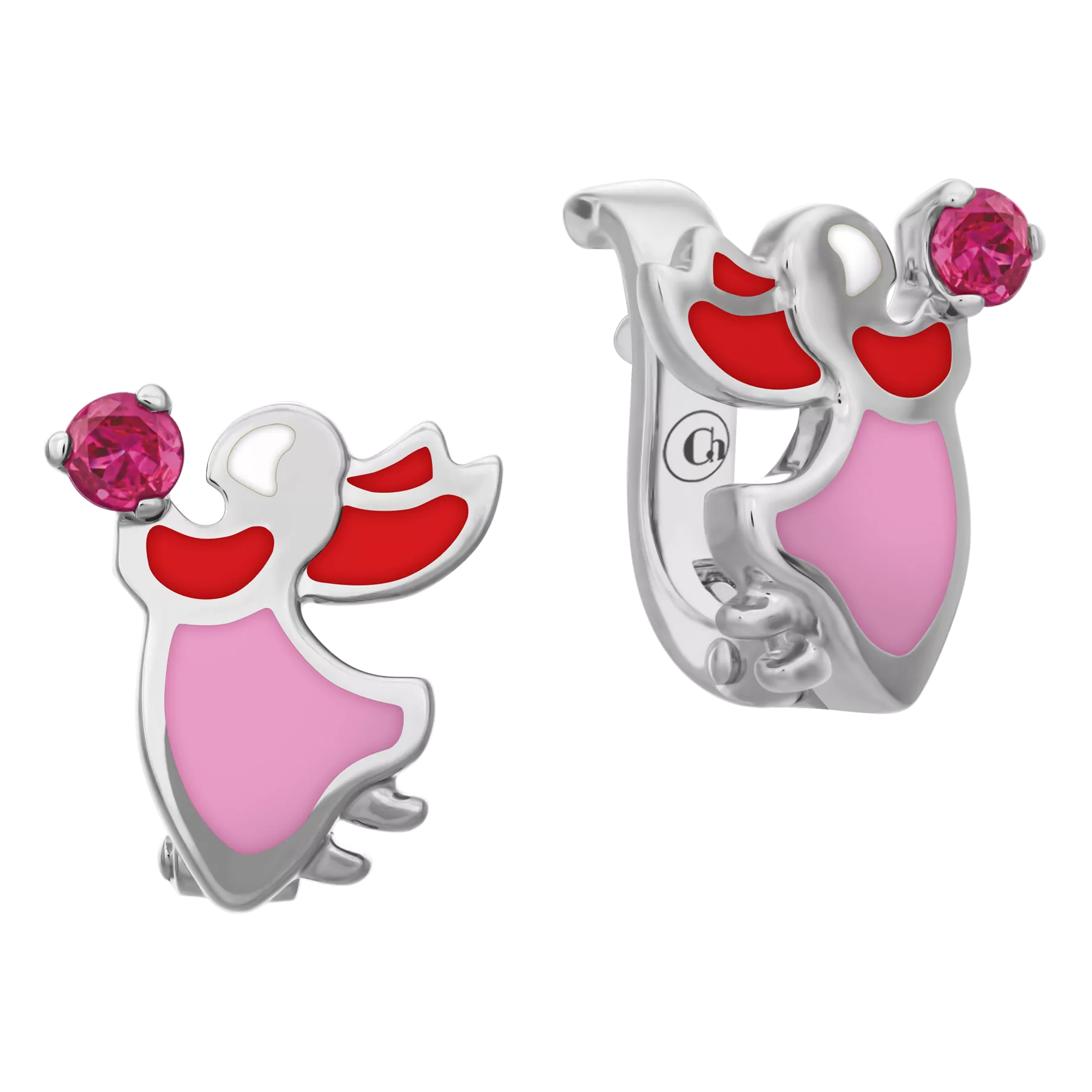 Серьги с рубинами, белое золото, н.керамика