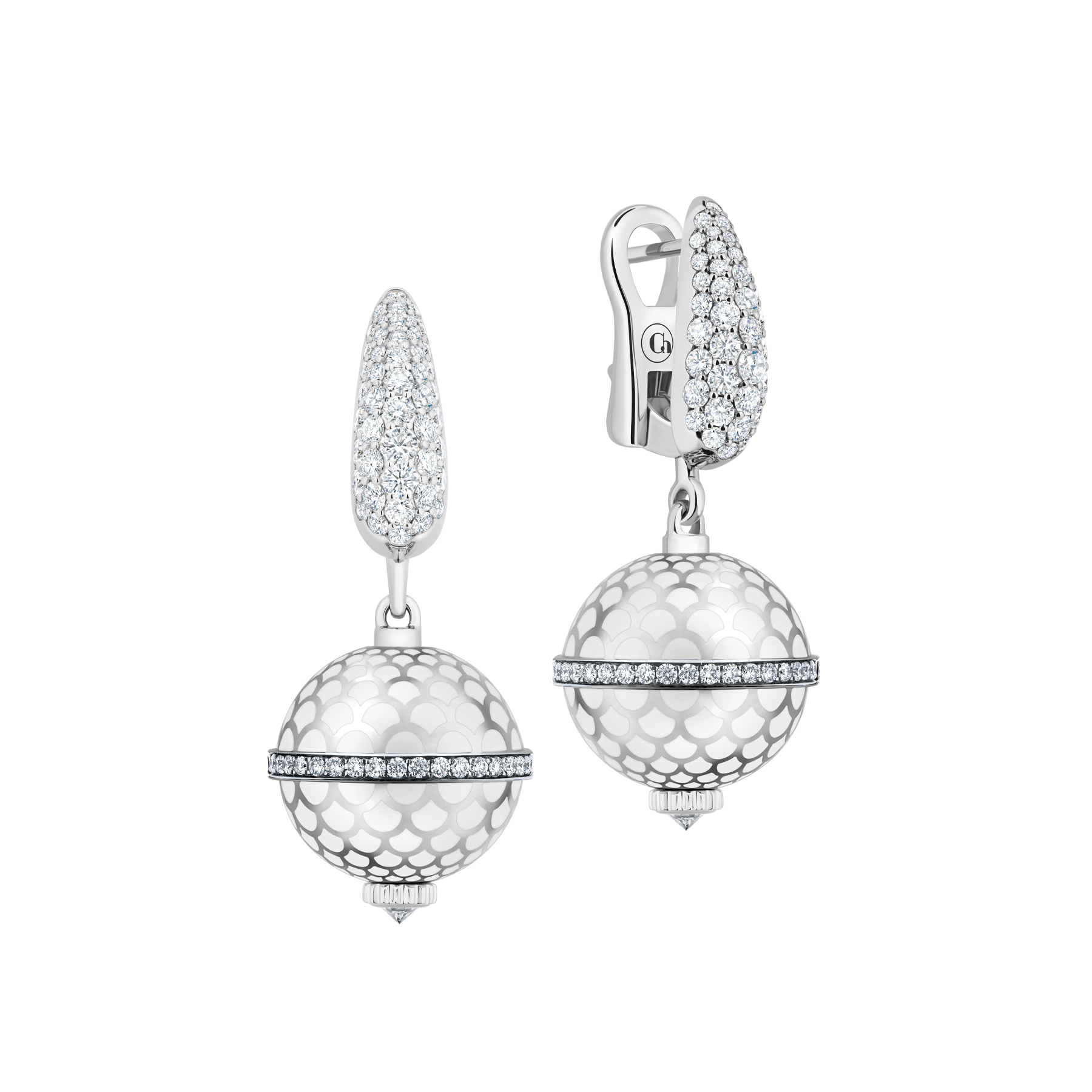 Серьги с бриллиантами, белое золото, белая н.керамика