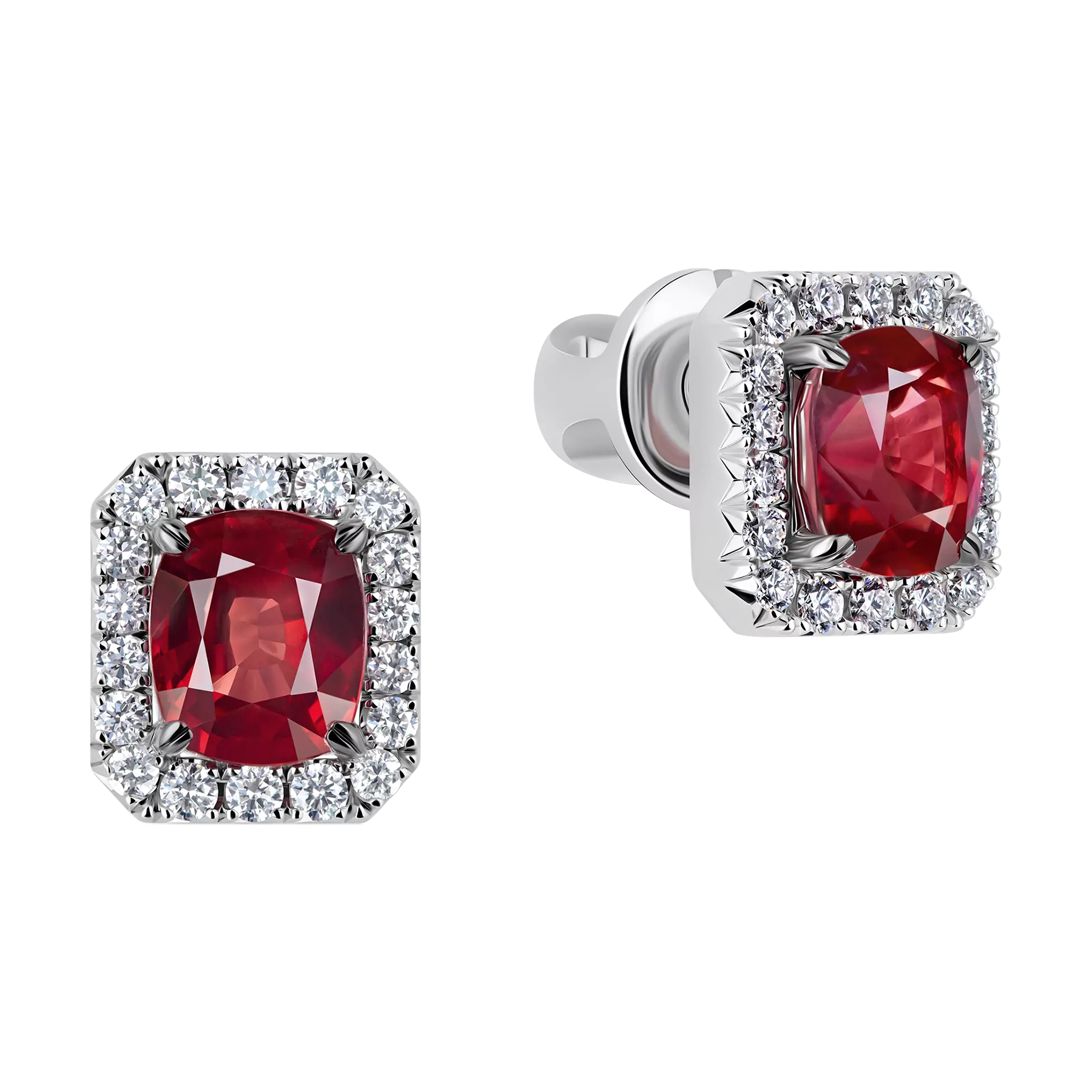 Пусеты с рубинами и бриллиантами, белое золото