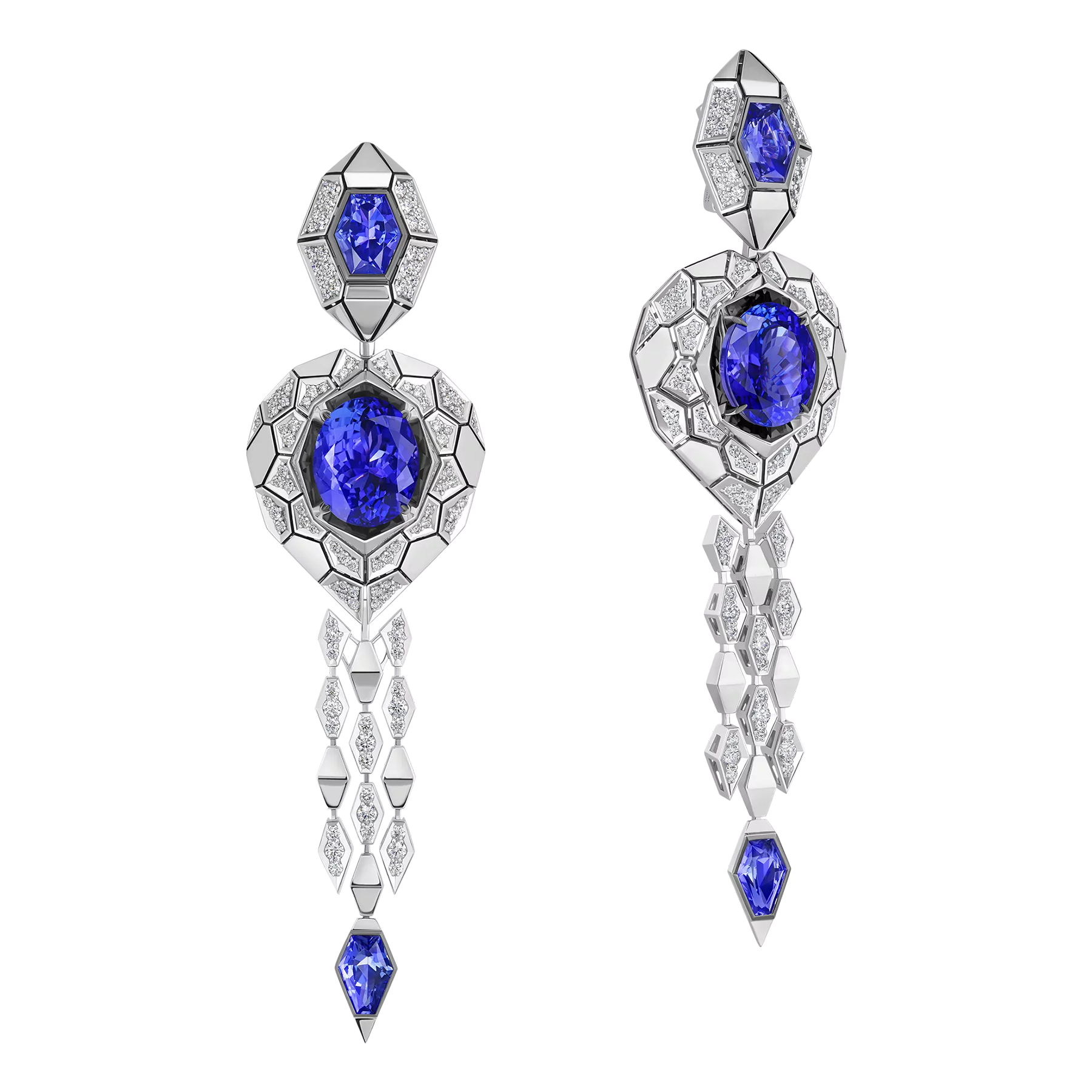 Серьги с бриллиантами и танзанитами, белое золото
