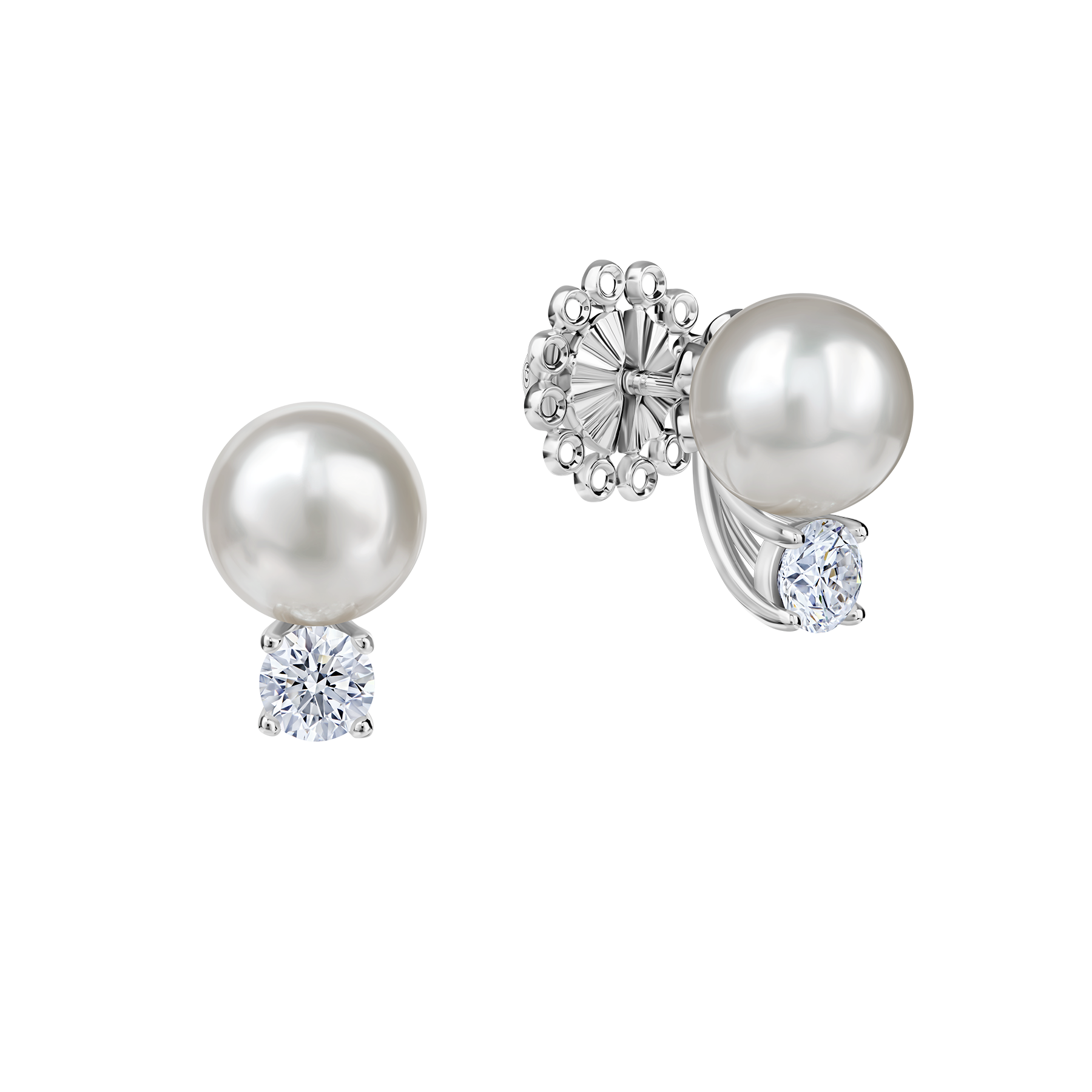 Пусеты с жемчугом и бриллиантами, белое золото