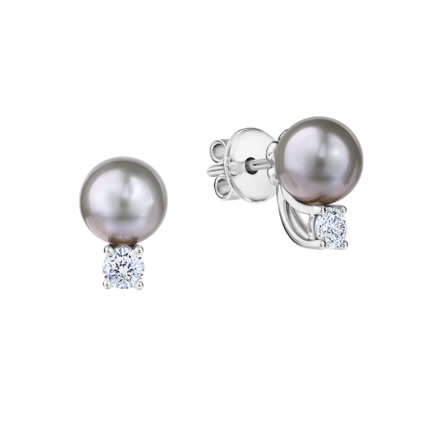 Пусеты с жемчугом и бриллиантами, белое золото 1