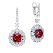 Серьги с рубинами и бриллиантами, белое золото