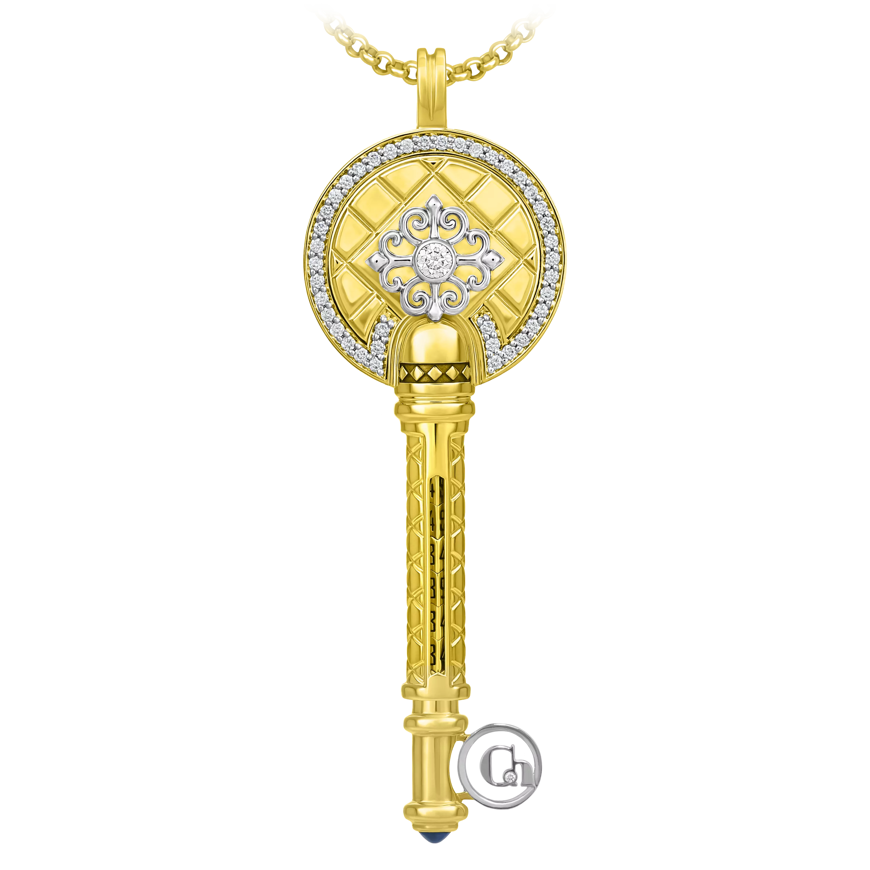 Подвес с сапфиром и бриллиантами, жёлтое и белое золото