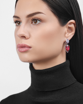 Серьги с турмалинами рубеллитами, бриллиантами и рубинами, белое золото 3