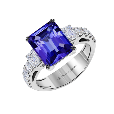 Кольцо с танзанитом и бриллиантами, белое золото 1