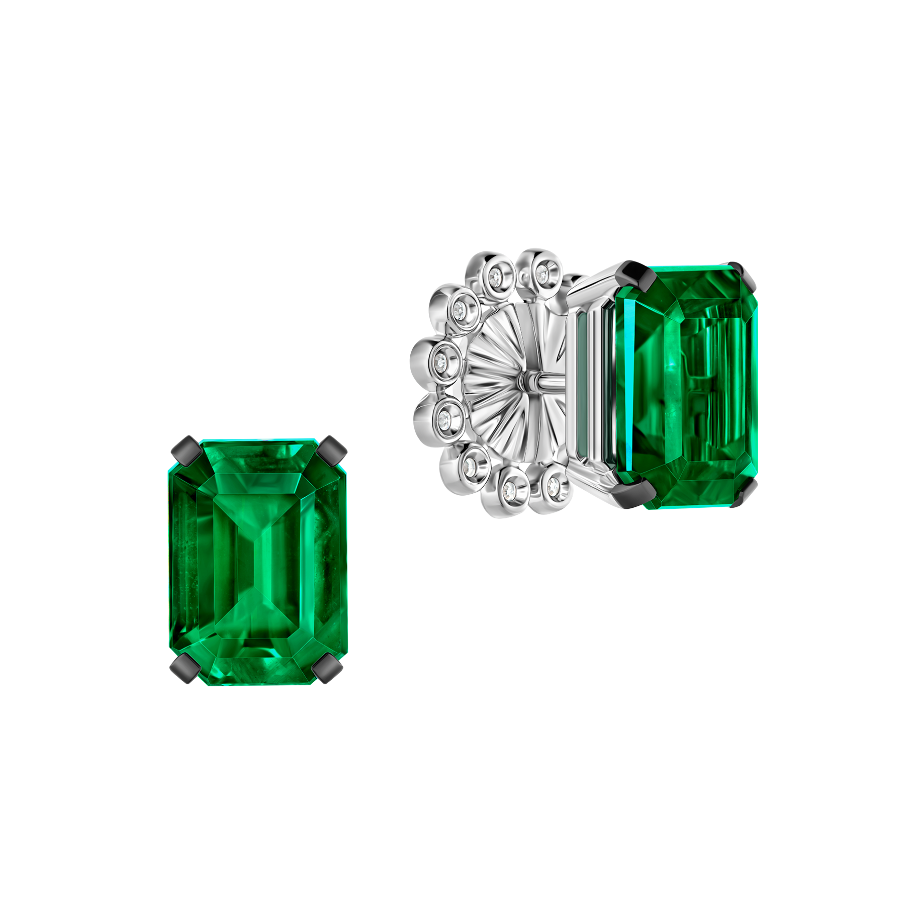 Пусеты с изумрудами и бриллиантами, белое золото