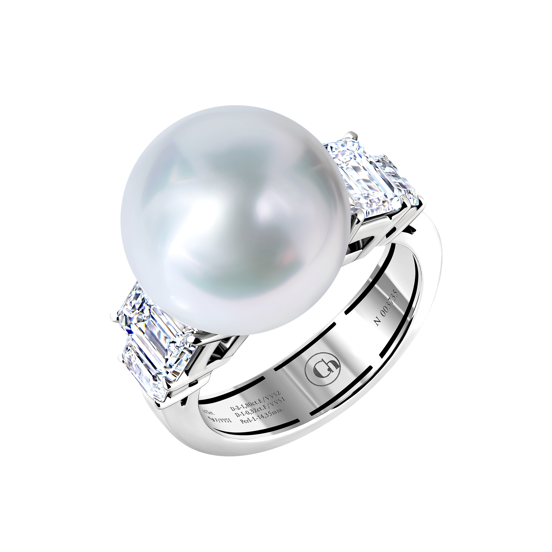 Кольцо с жемчугом и бриллиантами, белое золото