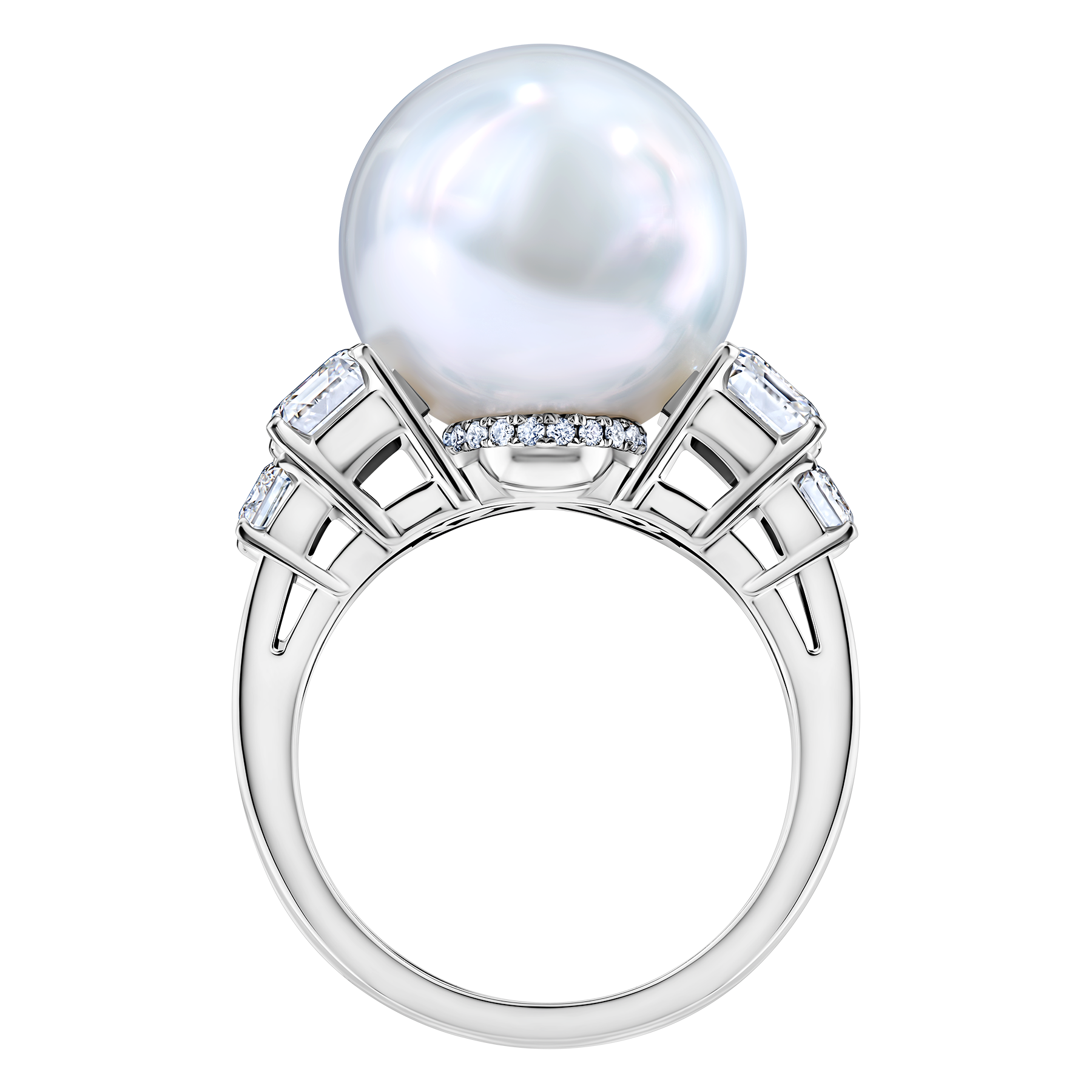 Кольцо с жемчугом и бриллиантами, белое золото