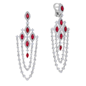 Серьги с рубинами и бриллиантами, белое золото