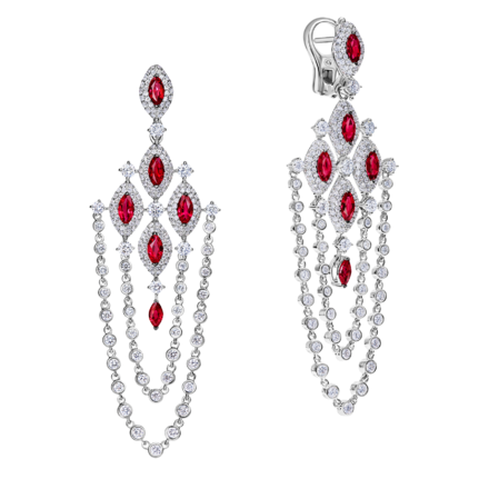 Серьги с рубинами и бриллиантами, белое золото 1