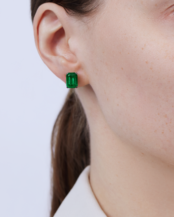 Пусеты с изумрудами и бриллиантами, белое золото 2