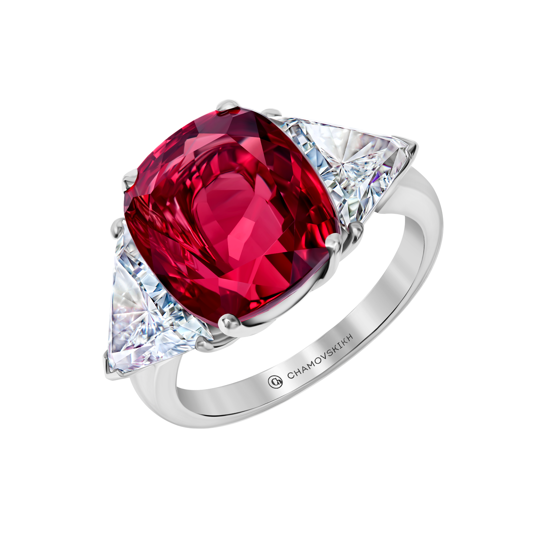 Кольцо с рубином и бриллиантами, платина