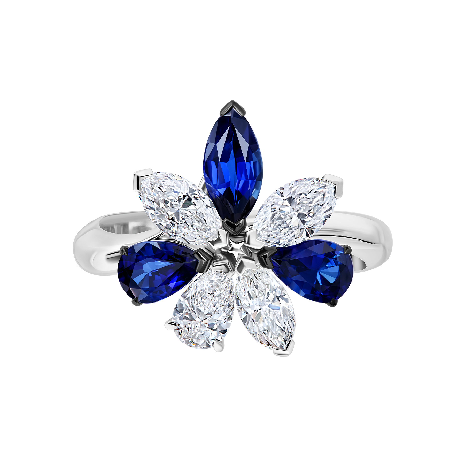 Кольцо с сапфирами и бриллиантами, белое золото