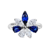 Кольцо с сапфирами и бриллиантами, белое золото