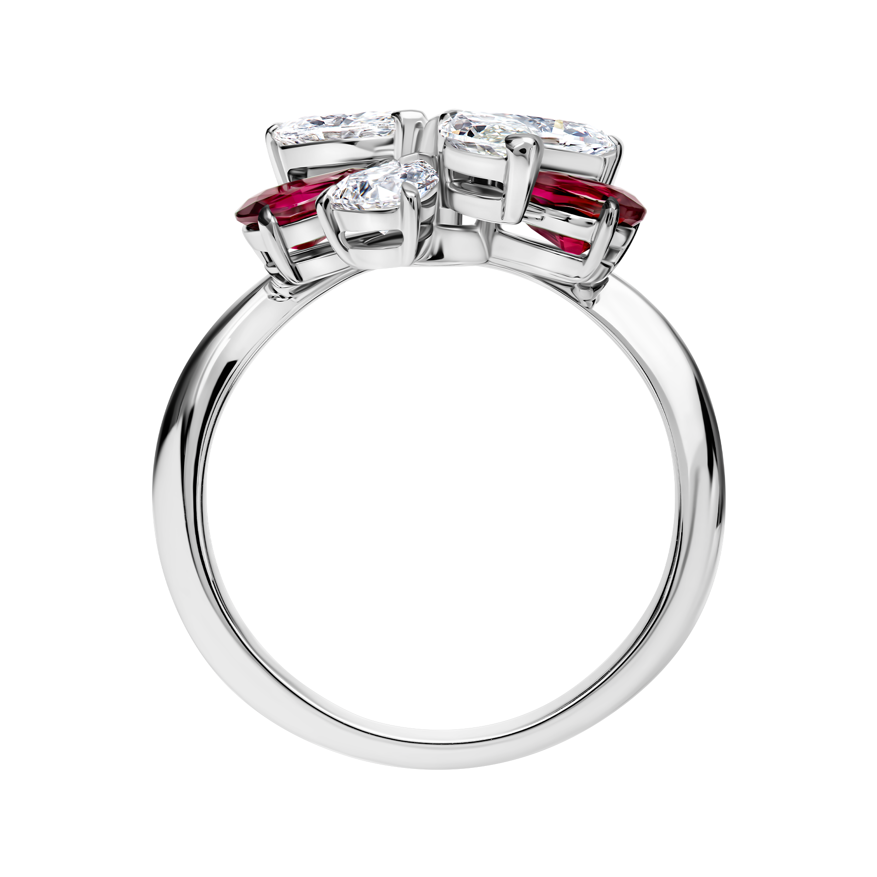 Кольцо с рубинами и бриллиантами, белое золото