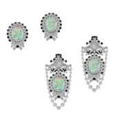 Серьги с опалами, бриллиантами и жемчугом, белое золото