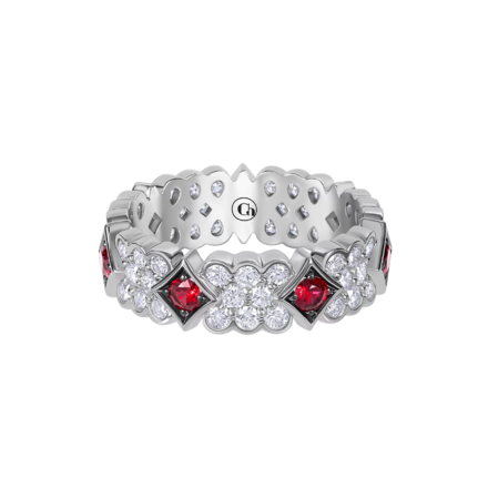 Обручальное кольцо с рубинами и бриллиантами, белое золото 2