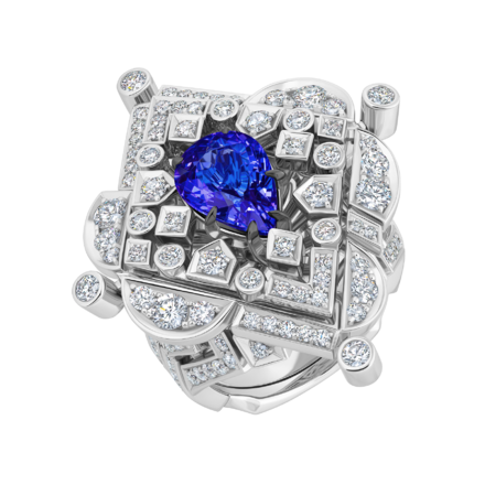 Кольцо с танзанитом и бриллиантами, белое золото 1