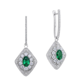 Серьги с изумрудами и бриллиантами, белое золото