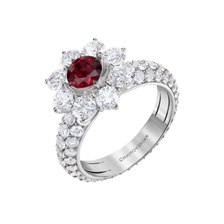 Кольцо с рубином и бриллиантами, белое золото 1