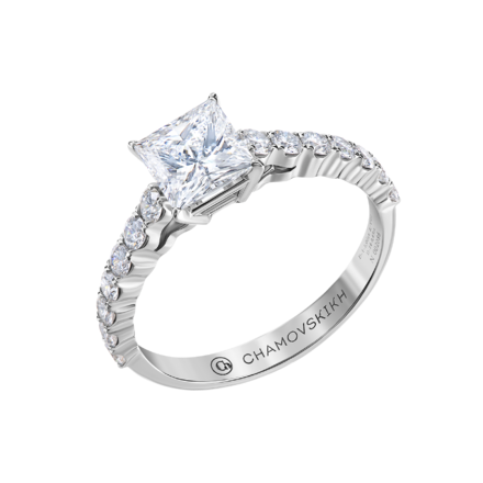 Помолвочное кольцо с бриллиантами, белое золото 1