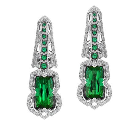 Серьги с верделитами и бриллиантами, белое золото 2