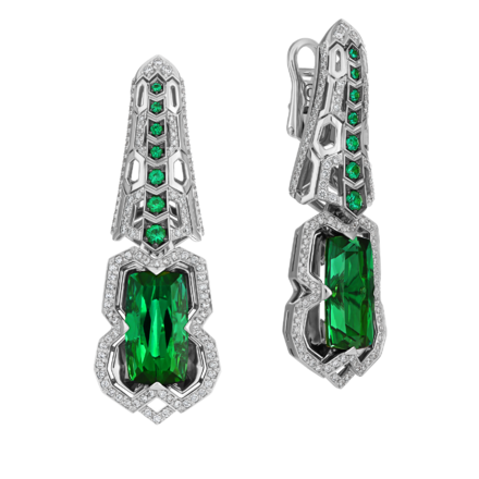 Серьги с верделитами и бриллиантами, белое золото 1