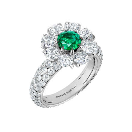 Кольцо с изумрудом и бриллиантами, белое золото 1