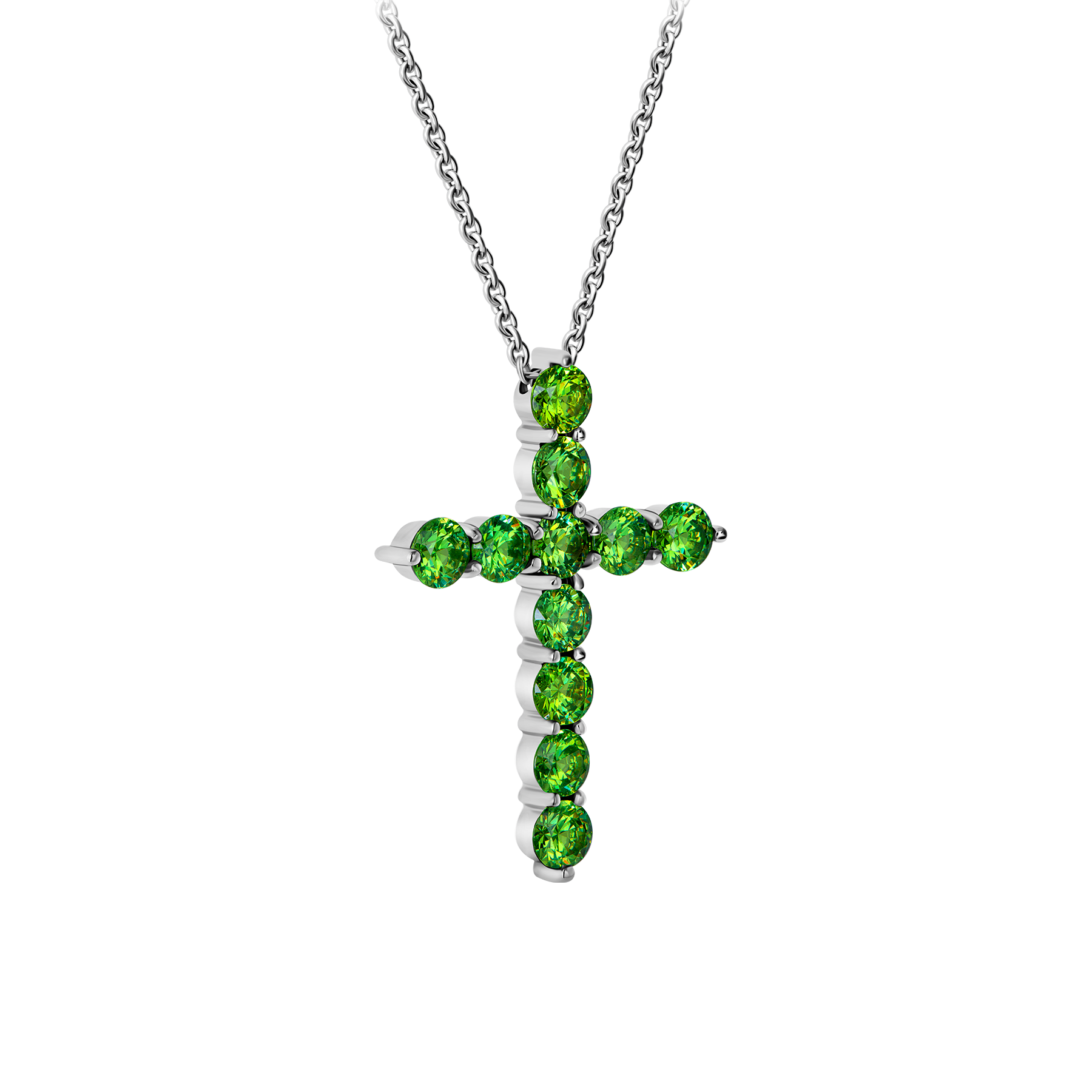 Колье с демантоидами и бриллиантом, белое золото