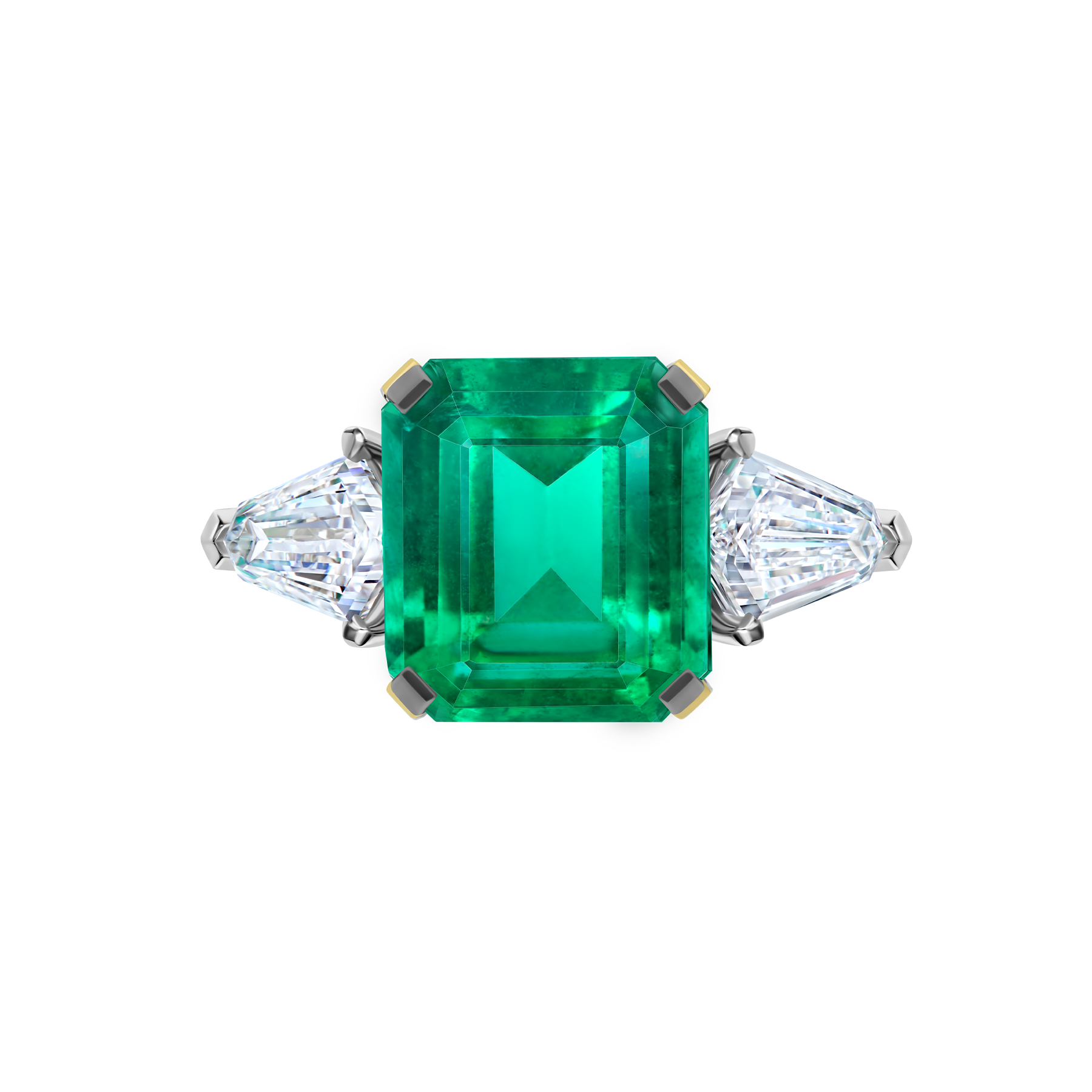 Кольцо с изумрудом и бриллиантами, белое золото