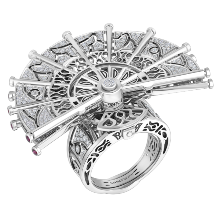 Кольцо с бриллиантами и рубинами, белое золото 2