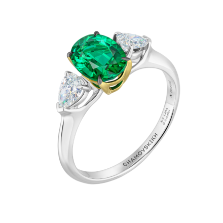 Кольцо с изумрудом и бриллиантами, белое золото 1