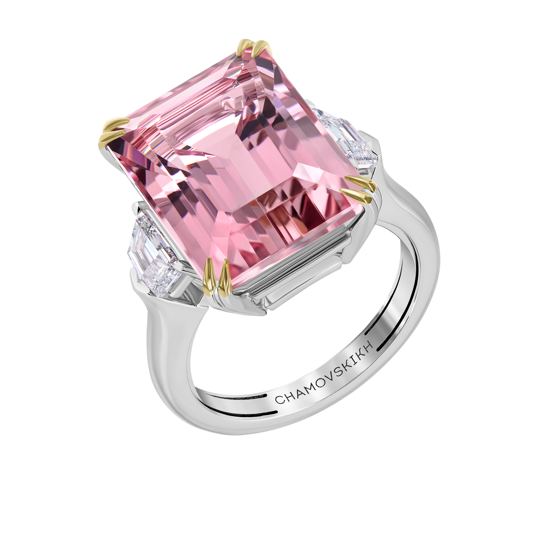 Кольцо с морганитом и бриллиантами, белое золото