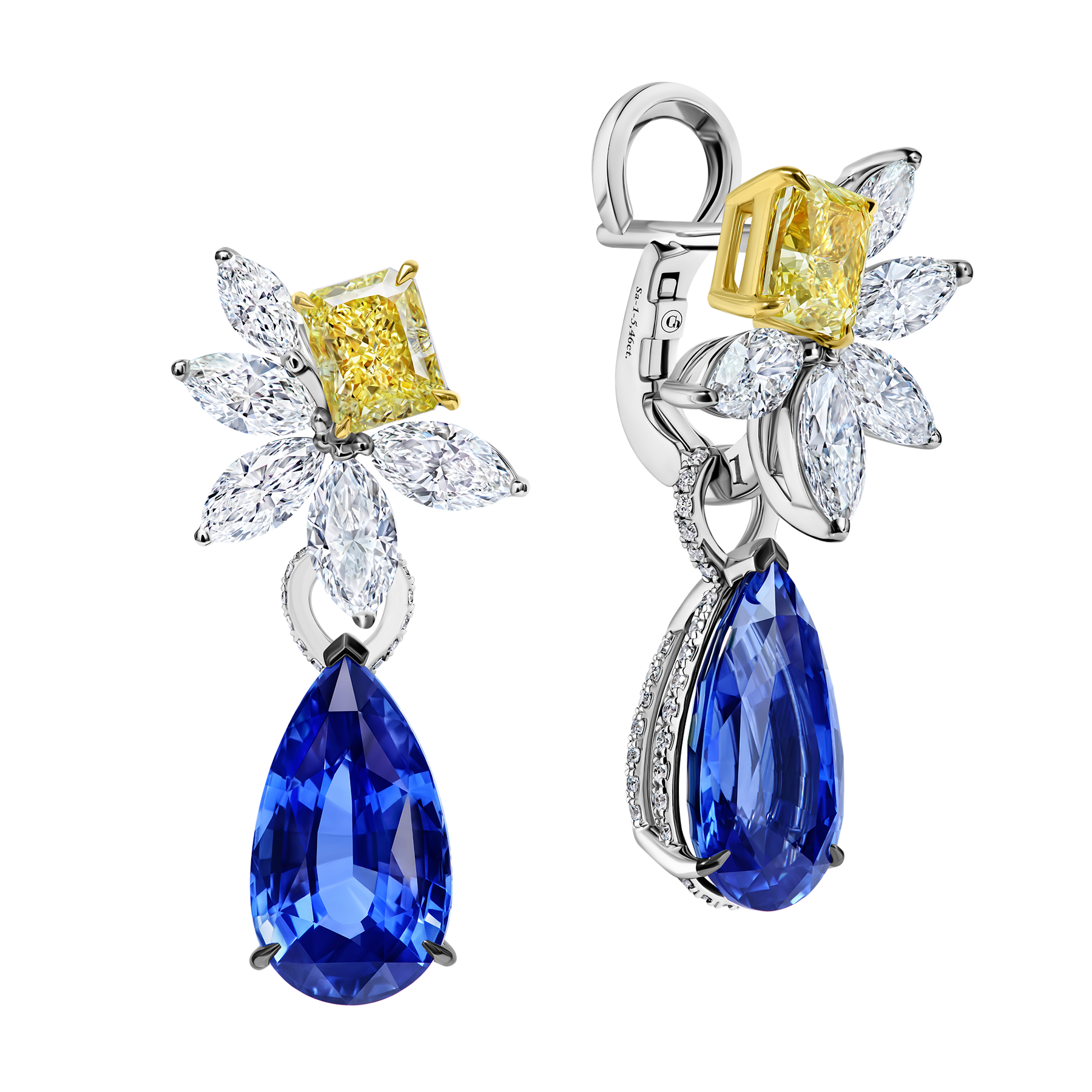 Серьги с сапфирами и бриллиантами, белое золото